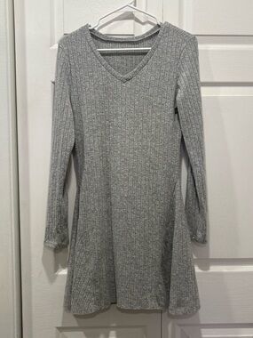 Unbranded Gray Ribbed Long Sleeve Flowy Mini Dress - Size Large